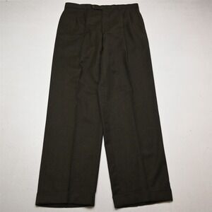 Vtg Y2K 2000s 33x32 Green Brown 100% Wool Flannel Pleated Cuffed Baggy Pants